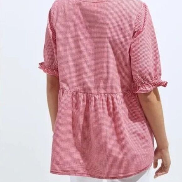 Maeve Anthropologie Gingham Tunic Peplum Blouse Red White Tunic Medium - Picture 3 of 12